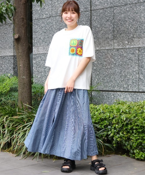 セール】ストライプパッチスカート【大きいサイズ】（スカート