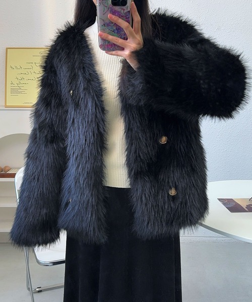 MAISON DE THERESE(メゾン ド テレーズ)の「ノーカラーファーコート(その他アウター・レディース・ホワイト/グレー/ブラック/アイボリー・M/L)」の12枚目の写真