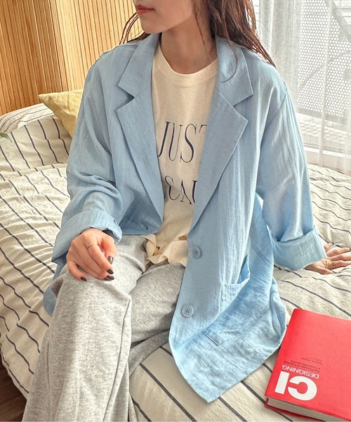 PILIT（ピリット）の「リネンテーラードジャケット（テーラードジャケット・レディース・ブラック/アイボリー/ピンク/ブルー・MEDIUM）」の3枚目の写真