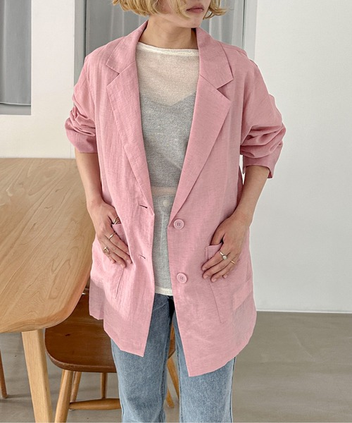 PILIT（ピリット）の「リネンテーラードジャケット（テーラードジャケット・レディース・ブラック/アイボリー/ピンク/ブルー・MEDIUM）」の8枚目の写真