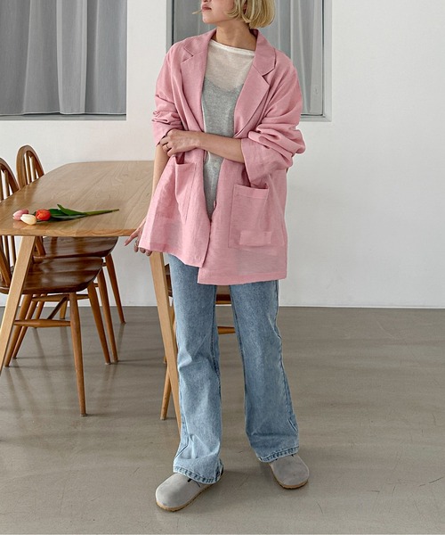 PILIT（ピリット）の「リネンテーラードジャケット（テーラードジャケット・レディース・ブラック/アイボリー/ピンク/ブルー・MEDIUM）」の9枚目の写真