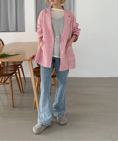 PILIT（ピリット）の「リネンテーラードジャケット（テーラードジャケット・レディース・ブラック/アイボリー/ピンク/ブルー・MEDIUM）」の10枚目の写真