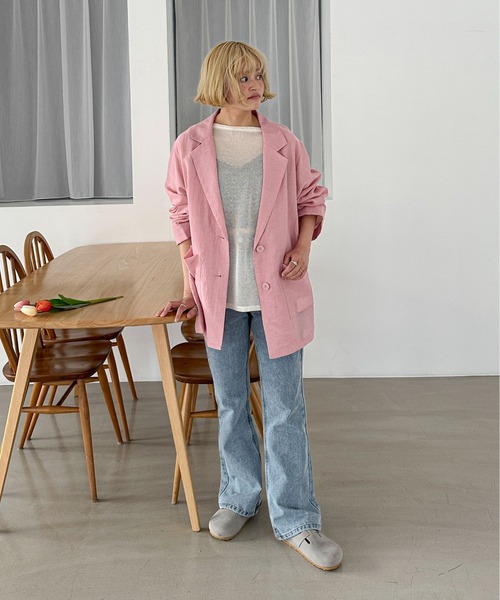 PILIT（ピリット）の「リネンテーラードジャケット（テーラードジャケット・レディース・ブラック/アイボリー/ピンク/ブルー・MEDIUM）」の11枚目の写真