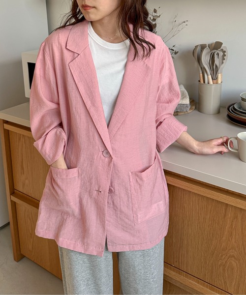 PILIT（ピリット）の「リネンテーラードジャケット（テーラードジャケット・レディース・ブラック/アイボリー/ピンク/ブルー・MEDIUM）」の5枚目の写真