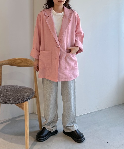 PILIT（ピリット）の「リネンテーラードジャケット（テーラードジャケット・レディース・ブラック/アイボリー/ピンク/ブルー・MEDIUM）」の7枚目の写真