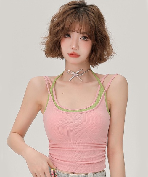 c.u.l（シーユーエル）の「レイヤードデザイン ホルターネック リブキャミソール GH25s025 【Girlyhalo】（その他トップス・レディース・ピンク・L/M/S）」の8枚目の写真