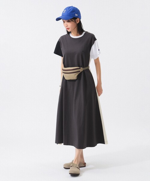 Champion / 別注 ショートスリーブ Aライン ワンピース　紺 Champion / 別注 ショートスリーブ Aライン ワンピース 紺