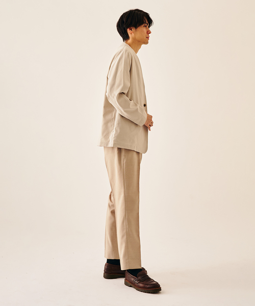 417 EDIFICE（フォーワンセブンエディフィス）の「Reflax PBT ウェザーst ジャケット（ノーカラージャケット・メンズ・ベージュ/ブラック/チャコールグレー/ネイビー・LARGE/MEDIUM/SMALL）」の6枚目の写真