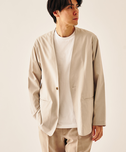 417 EDIFICE（フォーワンセブンエディフィス）の「Reflax PBT ウェザーst ジャケット（ノーカラージャケット・メンズ・ベージュ/ブラック/チャコールグレー/ネイビー・LARGE/MEDIUM/SMALL）」の7枚目の写真