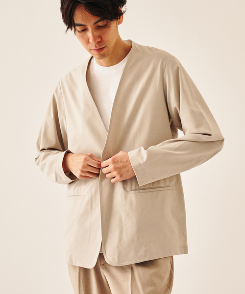 417 EDIFICE（フォーワンセブンエディフィス）の「Reflax PBT ウェザーst ジャケット（ノーカラージャケット・メンズ・ベージュ/ブラック/チャコールグレー/ネイビー・LARGE/MEDIUM/SMALL）」の8枚目の写真