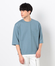 七分袖 フェイクレイヤード クルーネックTシャツ