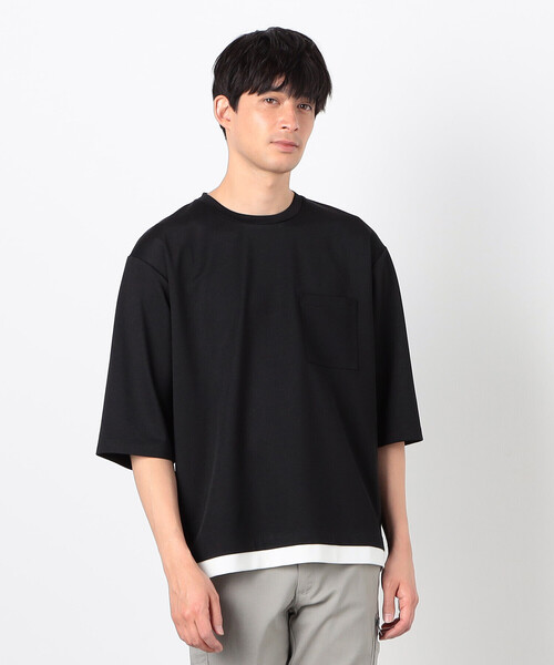 COMME CA ISM(コムサイズム)の「七分袖 フェイクレイヤード クルーネックTシャツ(Tシャツ/カットソー・メンズ・ブラック/ブルー/ネイビー/ホワイト・MEDIUM/LARGE/X-LARGE)」の2枚目の写真