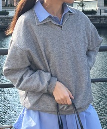 ISOOK | 【ISOOK / アイスー】オーバーサイズポロニット / ポロシャツ ルーズ ビックシルエット 長袖 ユニセックス 春ニット グレー アイボリー ネイビー ZOZOTOWN限定(ポロシャツ)