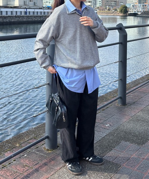 ISOOK（アイスー）の「【ISOOK / アイスー】オーバーサイズポロニット / ポロシャツ ルーズ ビックシルエット 長袖 ユニセックス 春ニット グレー アイボリー ネイビー ZOZOTOWN限定（ポロシャツ・レディース・ネイビー/アイボリー/グレー・FREE）」の17枚目の写真