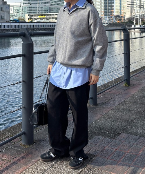 ISOOK（アイスー）の「【ISOOK / アイスー】オーバーサイズポロニット / ポロシャツ ルーズ ビックシルエット 長袖 ユニセックス 春ニット グレー アイボリー ネイビー ZOZOTOWN限定（ポロシャツ・レディース・ネイビー/アイボリー/グレー・FREE）」の18枚目の写真