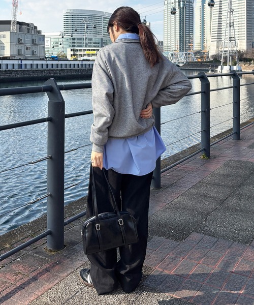 ISOOK（アイスー）の「【ISOOK / アイスー】オーバーサイズポロニット / ポロシャツ ルーズ ビックシルエット 長袖 ユニセックス 春ニット グレー アイボリー ネイビー ZOZOTOWN限定（ポロシャツ・レディース・ネイビー/アイボリー/グレー・FREE）」の6枚目の写真