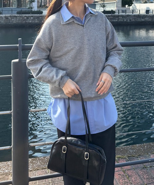 ISOOK（アイスー）の「【ISOOK / アイスー】オーバーサイズポロニット / ポロシャツ ルーズ ビックシルエット 長袖 ユニセックス 春ニット グレー アイボリー ネイビー ZOZOTOWN限定（ポロシャツ・レディース・ネイビー/アイボリー/グレー・FREE）」の19枚目の写真