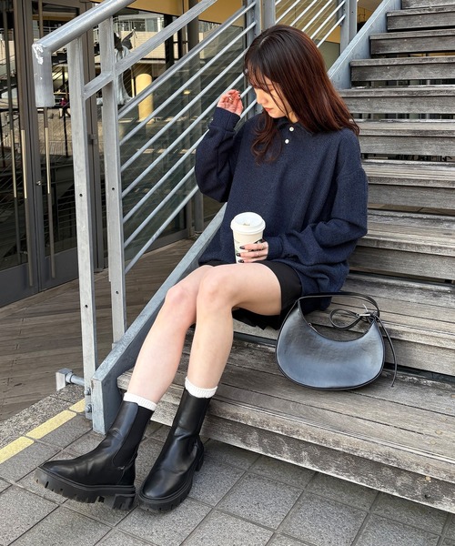 ISOOK（アイスー）の「【ISOOK / アイスー】オーバーサイズポロニット / ポロシャツ ルーズ ビックシルエット 長袖 ユニセックス 春ニット グレー アイボリー ネイビー ZOZOTOWN限定（ポロシャツ・レディース・ネイビー/アイボリー/グレー・FREE）」の22枚目の写真