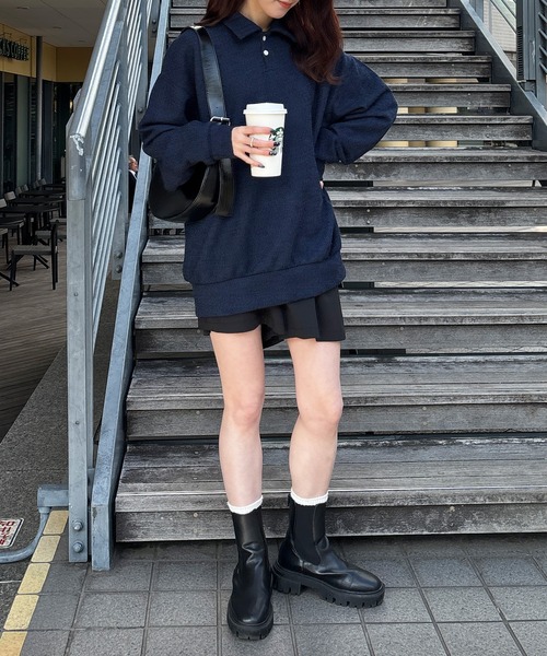 ISOOK（アイスー）の「【ISOOK / アイスー】オーバーサイズポロニット / ポロシャツ ルーズ ビックシルエット 長袖 ユニセックス 春ニット グレー アイボリー ネイビー ZOZOTOWN限定（ポロシャツ・レディース・ネイビー/アイボリー/グレー・FREE）」の21枚目の写真