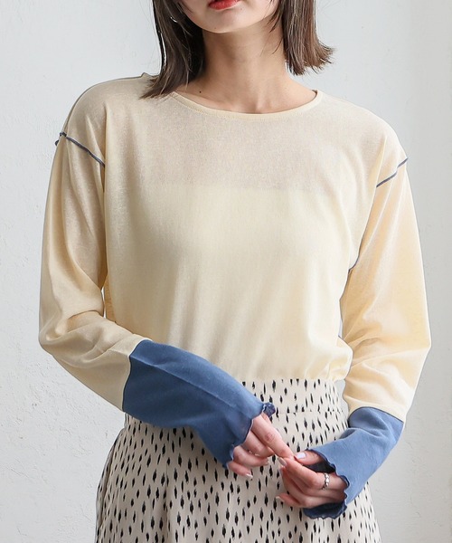 VitaFelice（ヴィータフェリーチェ）の「袖配色　切替　シアーシャツ　メロートップス　プルオーバー　カットソー（Tシャツ/カットソー・レディース・ホワイト系1/ホワイト系2/ブラック系・FREE）」の10枚目の写真