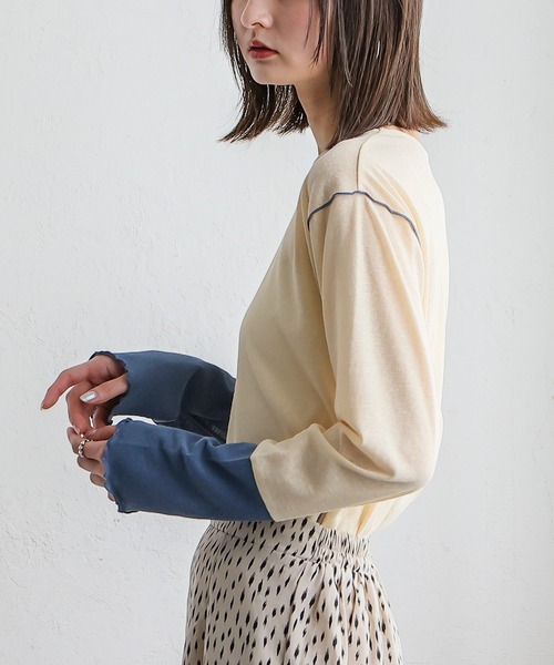VitaFelice（ヴィータフェリーチェ）の「袖配色　切替　シアーシャツ　メロートップス　プルオーバー　カットソー（Tシャツ/カットソー・レディース・ホワイト系1/ホワイト系2/ブラック系・FREE）」の11枚目の写真