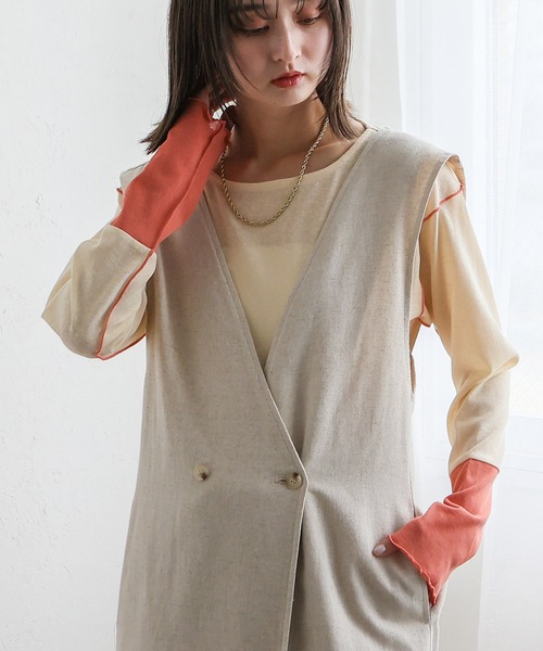 VitaFelice（ヴィータフェリーチェ）の「袖配色　切替　シアーシャツ　メロートップス　プルオーバー　カットソー（Tシャツ/カットソー・レディース・ホワイト系1/ホワイト系2/ブラック系・FREE）」の21枚目の写真