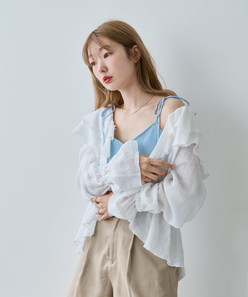 Kastane(カスタネ)の「【新色追加】メッシュフリルブラウス(シャツ/ブラウス・レディース・ブラック/ホワイト/アイボリー/ネイビー・FREE)」の6枚目の写真