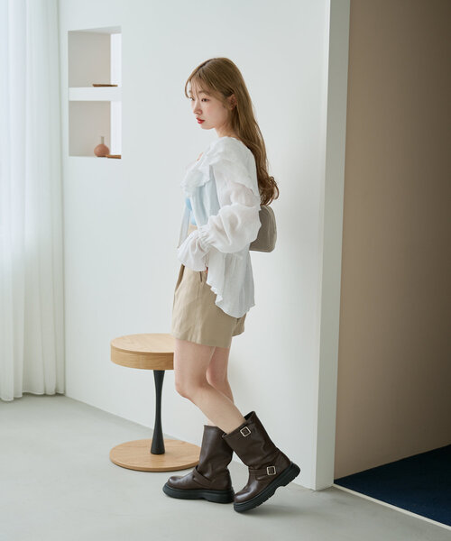 Kastane(カスタネ)の「【新色追加】メッシュフリルブラウス(シャツ/ブラウス・レディース・ブラック/ホワイト/アイボリー/ネイビー・FREE)」の10枚目の写真