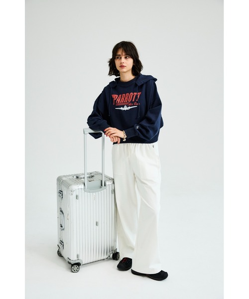 PARROTT CANVAS(パロットキャンバス)の「CROPPED WIDE FOODIE "Air plane"(パーカー・レディース・ネイビー/ミックスグレー・FREE)」の3枚目の写真