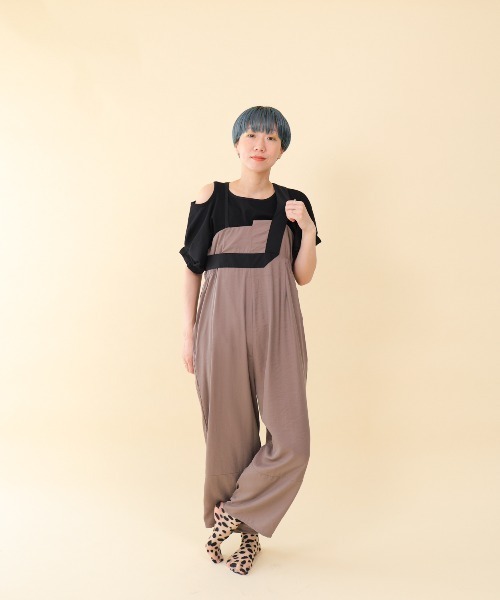 アルページュ、ルミネ限定、サロペット セール】バイカラーアシメテープサロペット（サロペット