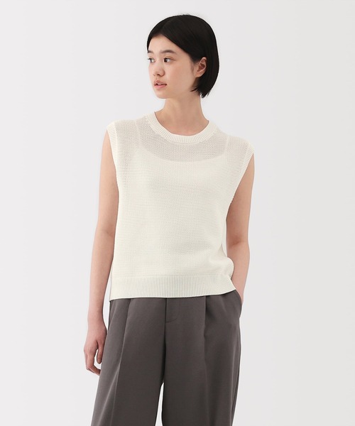 無印良品（ムジルシリョウヒン）の「婦人　強撚コットンメッシュフレンチスリーブセーター（ニット/セーター・レディース・ネイビー/オフホワイト/ブラック/アイボリー・S/M/L/XL）」の2枚目の写真