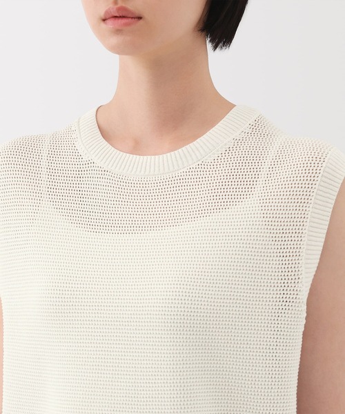 無印良品（ムジルシリョウヒン）の「婦人　強撚コットンメッシュフレンチスリーブセーター（ニット/セーター・レディース・ネイビー/オフホワイト/ブラック/アイボリー・S/M/L/XL）」の8枚目の写真