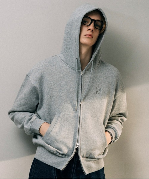 LURAKU】One Point double zip-up hoodie /ワンポイントダブル