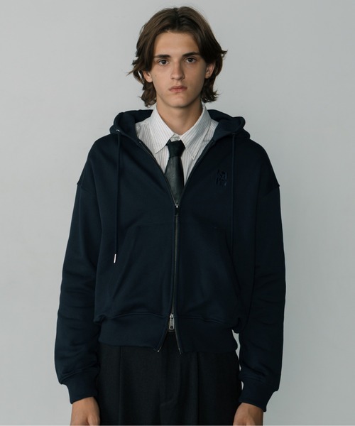 LURAKU】One Point double zip-up hoodie /ワンポイントダブル