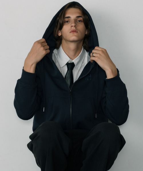 LURAKU】One Point double zip-up hoodie /ワンポイントダブル