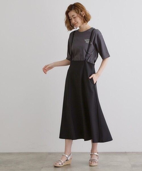 grove（グローブ）の「ダブルストラップフレアスカート（スカート・レディース・カーキ/ブラック/ナチュラル・02/03/01/04/05）」の6枚目の写真