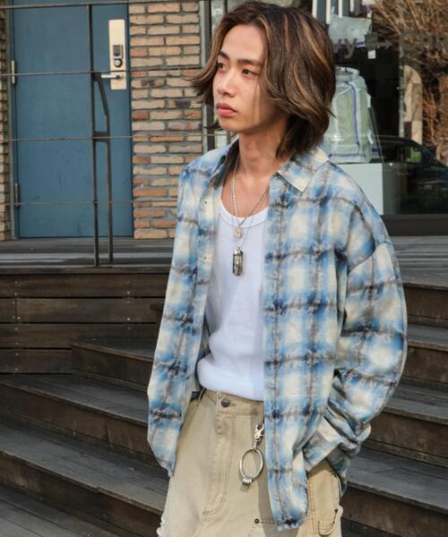 WEGO（ウィゴー）の「WEGO/ブリーチオンブレチェックシャツ（シャツ/ブラウス・メンズ・ブルー/ブラウン・FREE）」の3枚目の写真
