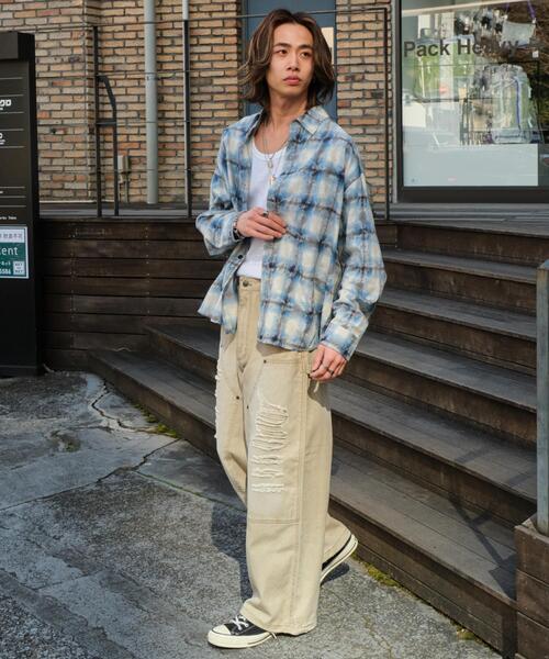 WEGO（ウィゴー）の「WEGO/ブリーチオンブレチェックシャツ（シャツ/ブラウス・メンズ・ブルー/ブラウン・FREE）」の5枚目の写真