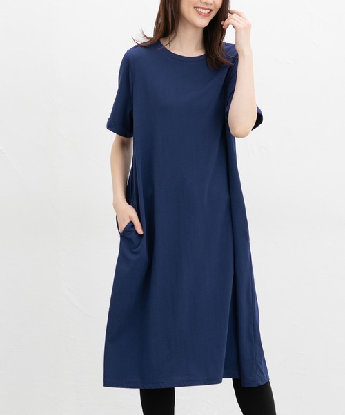 Honeys（ハニーズ）の「【ハニさら・接触冷感・ＵＶカット】Ｔシャツワンピース（ワンピース・レディース・カーキ/ブラック/ライトベージュ/ブルー・L/LL/M）」の4枚目の写真