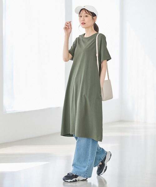 Honeys（ハニーズ）の「【ハニさら・接触冷感・ＵＶカット】Ｔシャツワンピース（ワンピース・レディース・カーキ/ブラック/ライトベージュ/ブルー・L/LL/M）」の11枚目の写真