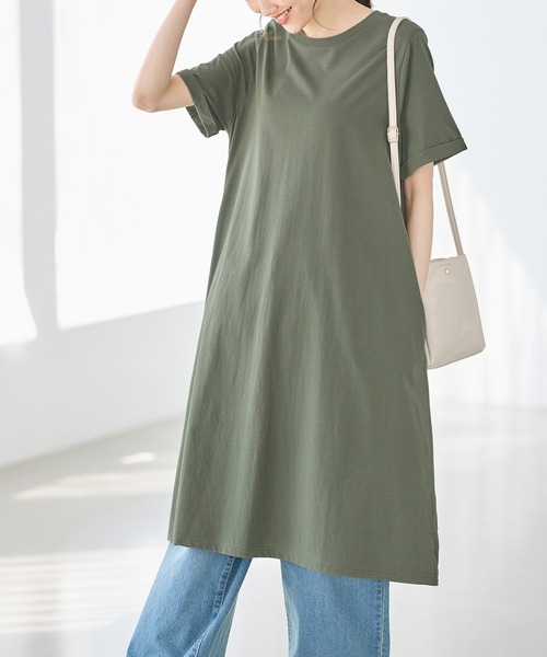 Honeys（ハニーズ）の「【ハニさら・接触冷感・ＵＶカット】Ｔシャツワンピース（ワンピース・レディース・カーキ/ブラック/ライトベージュ/ブルー・L/LL/M）」の12枚目の写真