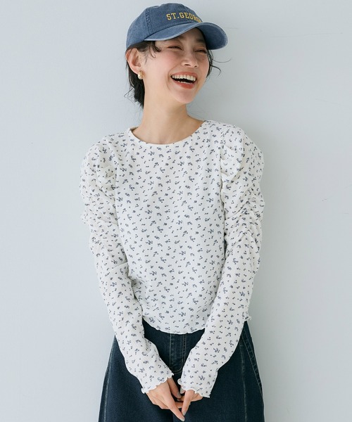 tシャツ ふくれシャーリングパフスリーブトップス/洗える レディース クレープシャーリングパフスリーブトップス（Tシャツ/カットソー