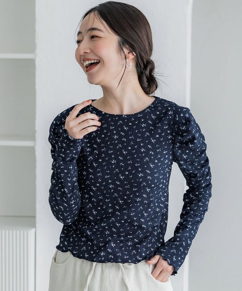 coca（coca）（コカ）の「クレープシャーリングパフスリーブトップス（Tシャツ/カットソー・レディース・アイボリー/ブラック/B/A/C/D/ドット/チャコール/グレイッシュベージュ・S/L/M）」の7枚目の写真