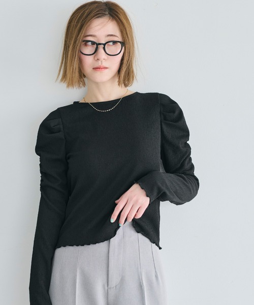 tシャツ ふくれシャーリングパフスリーブトップス/洗える レディース クレープシャーリングパフスリーブトップス（Tシャツ/カットソー
