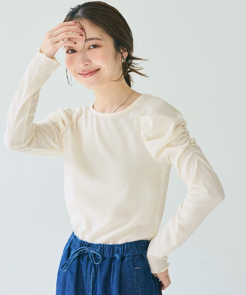 BABY, シャーリングパフ袖カットソー オフホワイト 半袖 BABY,THE STARS SHINE BRIGHT（カットソー(半袖/袖なし)）の