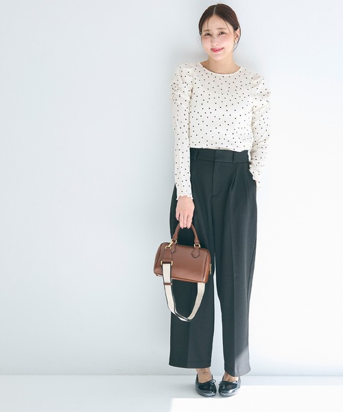 coca（coca）（コカ）の「クレープシャーリングパフスリーブトップス（Tシャツ/カットソー・レディース・アイボリー/ブラック/B/A/C/D/ドット/チャコール/グレイッシュベージュ・S/L/M）」の16枚目の写真