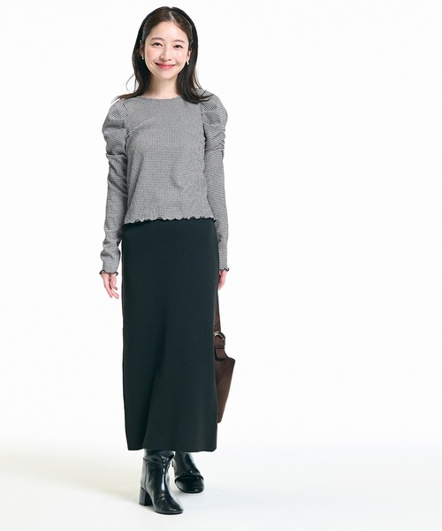 coca（coca）（コカ）の「クレープシャーリングパフスリーブトップス（Tシャツ/カットソー・レディース・アイボリー/ブラック/B/A/C/D/ドット/チャコール/グレイッシュベージュ・S/L/M）」の13枚目の写真