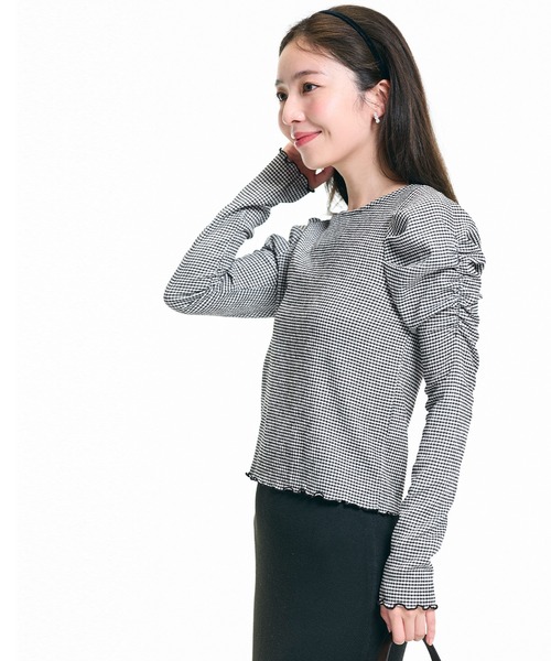 coca（coca）（コカ）の「クレープシャーリングパフスリーブトップス（Tシャツ/カットソー・レディース・アイボリー/ブラック/B/A/C/D/ドット/チャコール/グレイッシュベージュ・S/L/M）」の12枚目の写真