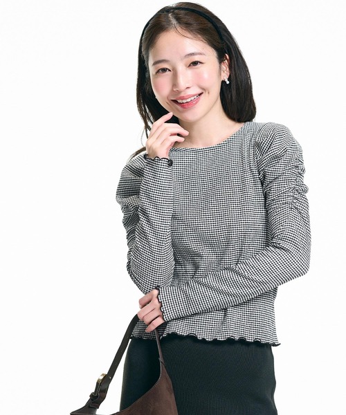 coca（coca）（コカ）の「クレープシャーリングパフスリーブトップス（Tシャツ/カットソー・レディース・アイボリー/ブラック/B/A/C/D/ドット/チャコール/グレイッシュベージュ・S/L/M）」の10枚目の写真