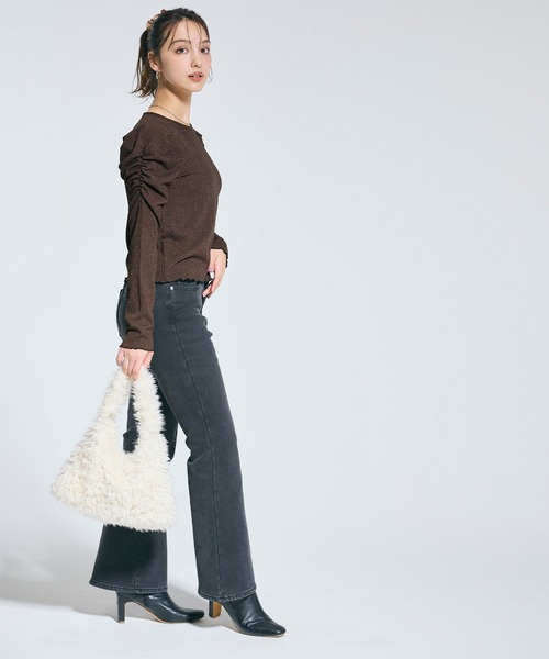 coca（coca）（コカ）の「クレープシャーリングパフスリーブトップス（Tシャツ/カットソー・レディース・アイボリー/ブラック/B/A/C/D/ドット/チャコール/グレイッシュベージュ・S/L/M）」の20枚目の写真